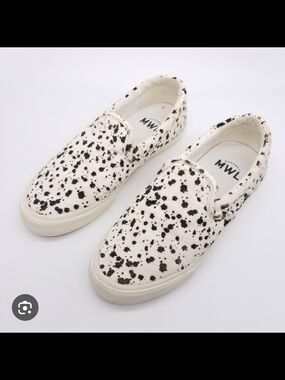 Madewell White Slip-On Sneakers with Black Speckle Print